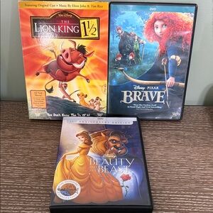 Disney DVD Collection. Beauty and The Beast, Brave, & The Lion King 1 1/2